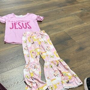 Pink Graphic Tee and Ruffle Pants Set
